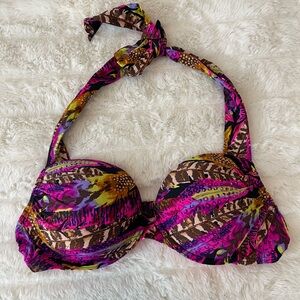 Victoria’s Secret Multicolor Floral & Feather Design Halter Bikini Top